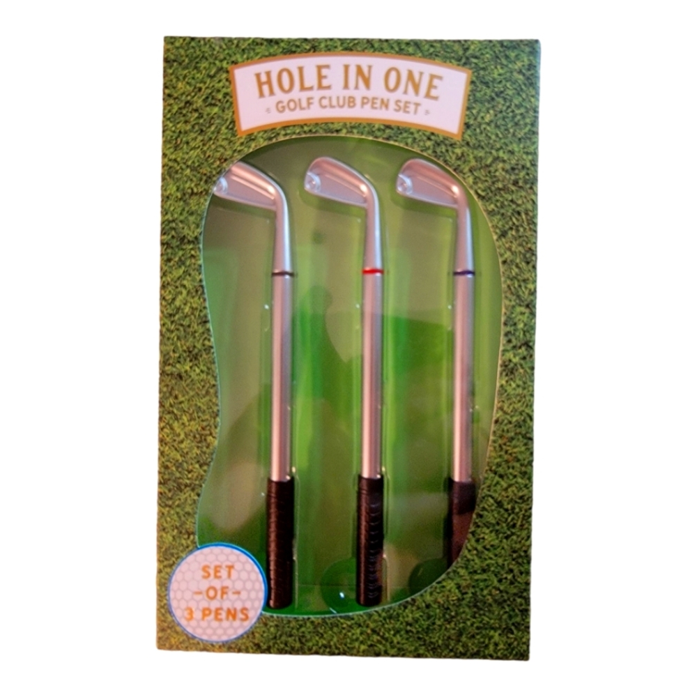 Hole In One Golf Club Pen Set Mens OS Silver New 3-Piece Novelty Desk Accessory